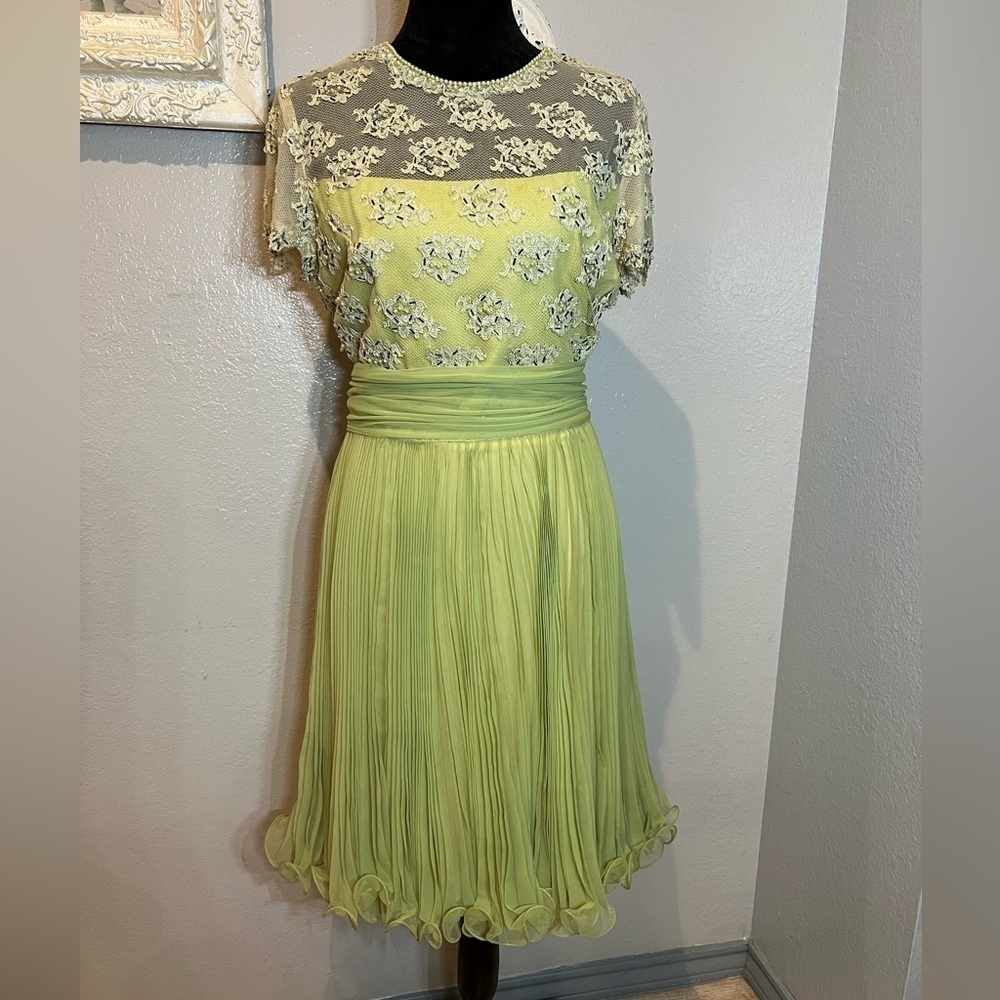 Vintage Light Green Embroidered Lace Cocktail Dress